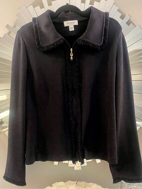ST. JOHN FRINGE ZIP UP JACKET SIZE 14 With Enamel Zipper Charm